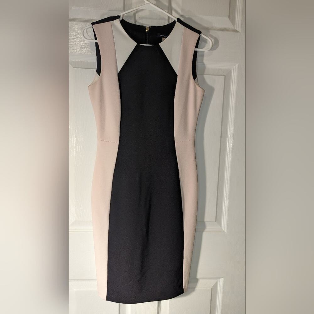Tommy Hilfiger black, white and pink blocked bodycon dress